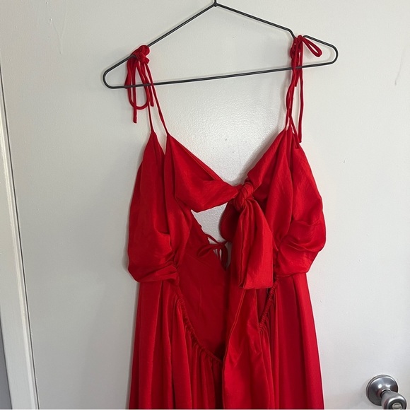 Lulu's Confidence Check Red Satin Cutout Tie Back Maxi Strappy Maxi Dress - Picture 8 of 11